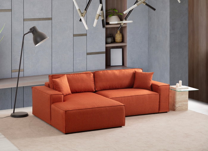 Atelier Del Sofa Sofá Cama Esquinero Corner Left Naranja Terciopelo Sofá Cama Modular 206x145cm